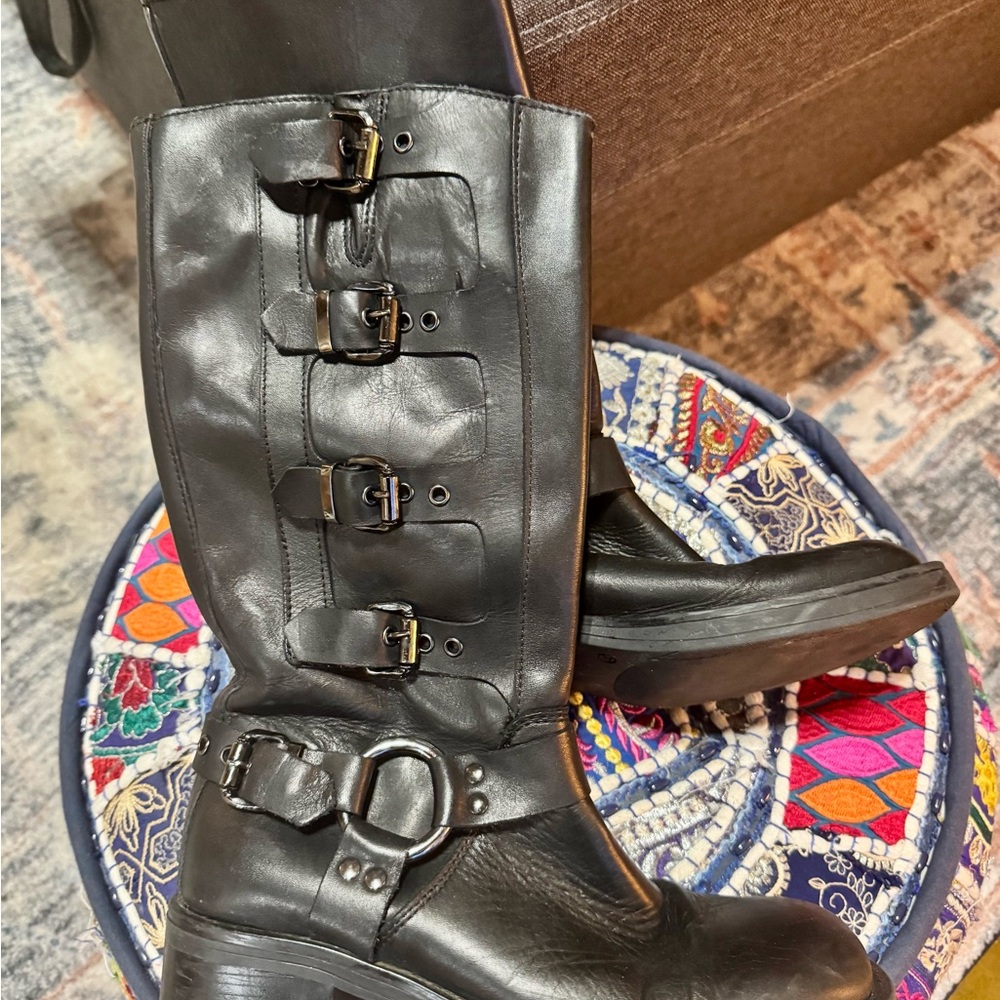 Sleek Black Buckle Combat Boots